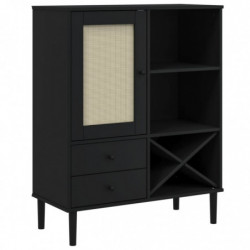 Highboard SENJA Rattan-Optik Schwarz 90x40x112 cm Kiefernholz