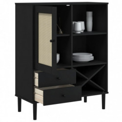 Highboard SENJA Rattan-Optik Schwarz 90x40x112 cm Kiefernholz