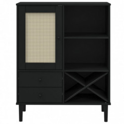 Highboard SENJA Rattan-Optik Schwarz 90x40x112 cm Kiefernholz