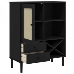 Highboard SENJA Rattan-Optik Schwarz 90x40x112 cm Kiefernholz