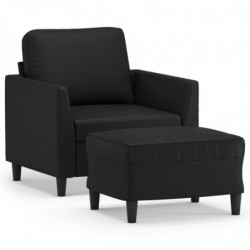 Sessel mit Hocker Schwarz 60 cm Kunstleder