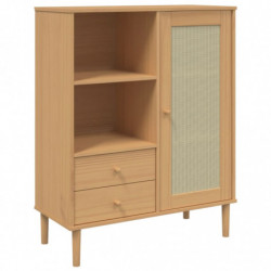 Highboard SENJA Rattan-Optik Braun 90x40x112 cm Kiefernholz