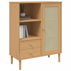 Highboard SENJA Rattan-Optik Braun 90x40x112 cm Kiefernholz