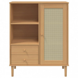 Highboard SENJA Rattan-Optik Braun 90x40x112 cm Kiefernholz