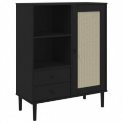 Highboard SENJA Rattan-Optik Schwarz 90x40x112 cm Kiefernholz