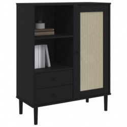 Highboard SENJA Rattan-Optik Schwarz 90x40x112 cm Kiefernholz