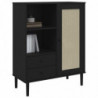 Highboard SENJA Rattan-Optik Schwarz 90x40x112 cm Kiefernholz