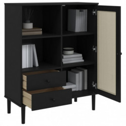 Highboard SENJA Rattan-Optik Schwarz 90x40x112 cm Kiefernholz