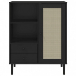 Highboard SENJA Rattan-Optik Schwarz 90x40x112 cm Kiefernholz