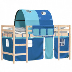 Kinderhochbett mit Tunnel Blau 90x190 cm Massivholz Kiefer