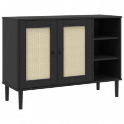 Sideboard SENJA Rattan-Optik Schwarz 112x40x80 cm Kiefernholz