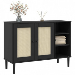 Sideboard SENJA Rattan-Optik Schwarz 112x40x80 cm Kiefernholz