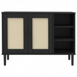 Sideboard SENJA Rattan-Optik Schwarz 112x40x80 cm Kiefernholz