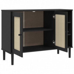 Sideboard SENJA Rattan-Optik Schwarz 112x40x80 cm Kiefernholz