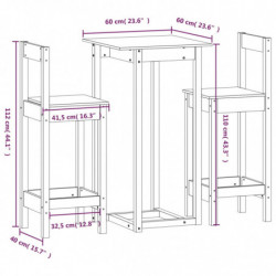 3-tlg. Bar-Set Schwarz Massivholz Kiefer