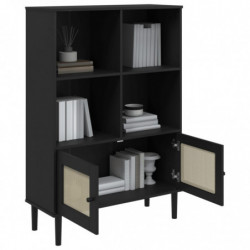 Bücherschrank SENJA Rattan-Look Schwarz 90x35x130cm Kiefernholz