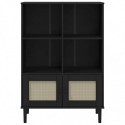 Bücherschrank SENJA Rattan-Look Schwarz 90x35x130cm Kiefernholz