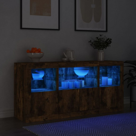 Sideboard mit LED-Leuchten Räuchereiche 142,5x37x67 cm