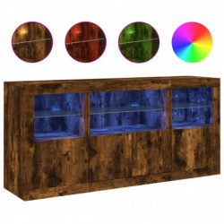 Sideboard mit LED-Leuchten Räuchereiche 142,5x37x67 cm