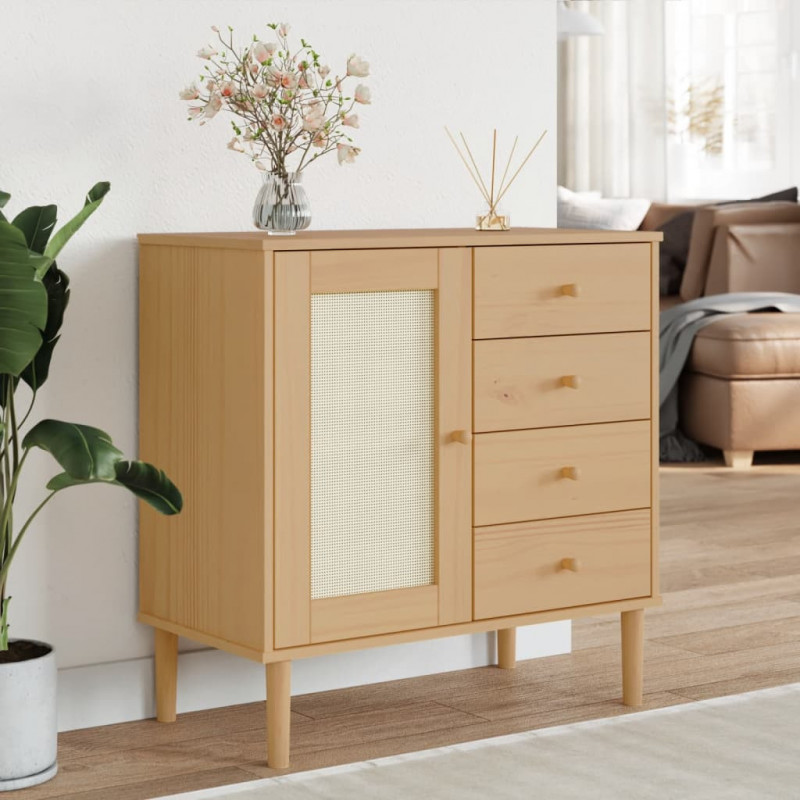 Sideboard SENJA Rattan-Optik Braun 80x40x80 cm Kiefernholz