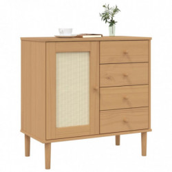 Sideboard SENJA Rattan-Optik Braun 80x40x80 cm Kiefernholz