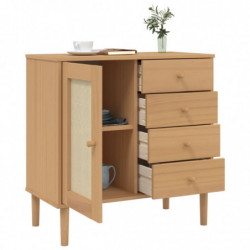 Sideboard SENJA Rattan-Optik Braun 80x40x80 cm Kiefernholz