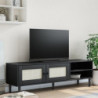 TV-Schrank SENJA Rattan-Optik Schwarz 158x40x49cm Kiefernholz