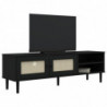 TV-Schrank SENJA Rattan-Optik Schwarz 158x40x49cm Kiefernholz