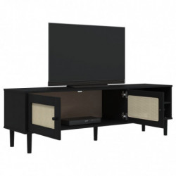 TV-Schrank SENJA Rattan-Optik Schwarz 158x40x49cm Kiefernholz