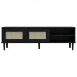 TV-Schrank SENJA Rattan-Optik Schwarz 158x40x49cm Kiefernholz