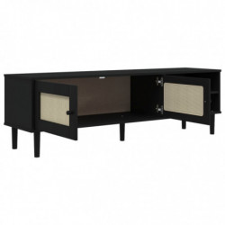 TV-Schrank SENJA Rattan-Optik Schwarz 158x40x49cm Kiefernholz