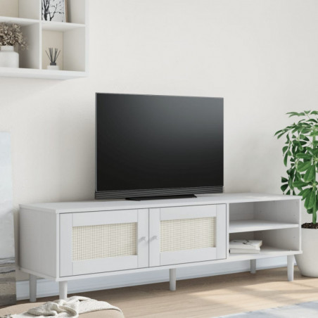 TV-Schrank SENJA Rattan-Optik Weiß 158x40x49cm Kiefernholz