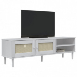 TV-Schrank SENJA Rattan-Optik Weiß 158x40x49cm Kiefernholz