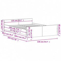 Bettgestell mit Kopf- und Fußteil Räuchereiche 135x190 cm
