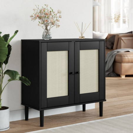 Sideboard SENJA Rattan-Optik Schwarz 80x35x80 cm Kiefernholz