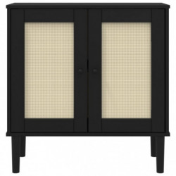 Sideboard SENJA Rattan-Optik Schwarz 80x35x80 cm Kiefernholz