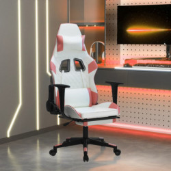 Gaming-Stuhl mit Massage & Fußstütze Weiß & Rosa Kunstleder