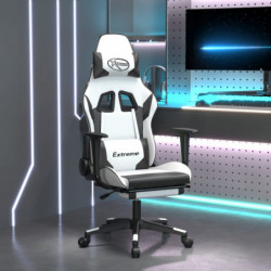 Gaming-Stuhl mit Massage & Fußstütze Weiß & Schwarz Kunstleder