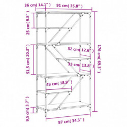 Bücherregal Schwarz 91x36x176 cm Holzwerkstoff und Stahl