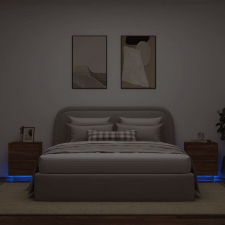 Nachttische mit LED-Leuchten 2 Stk. Braun Eiche Holzwerkstoff