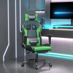 Gaming-Stuhl mit Massage & Fußstütze Schwarz & Grün Kunstleder