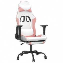 Gaming-Stuhl mit Massage & Fußstütze Weiß und Rosa Kunstleder