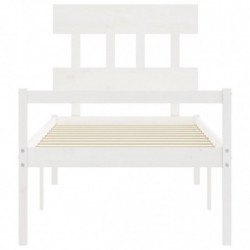 Seniorenbett mit Kopfteil 90x200 cm Weiß Massivholz
