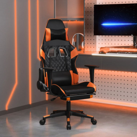 Gaming-Stuhl mit Fußstütze Schwarz und Orange Kunstleder