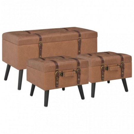 Hocker mit Stauraum 3 Stk. Braun Kunstleder