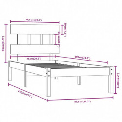 Massivholzbett Weiß 75x190 cm