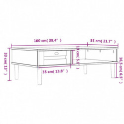 Couchtisch SENJA Rattan-Optik Weiß 100x55x33 cm Kiefernholz