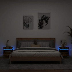 Nachttische mit LED-Leuchten 2 Stk. Räuchereiche 40x39x48,5 cm