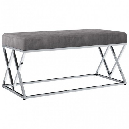 Bank 97 cm Grau Samt und Edelstahl