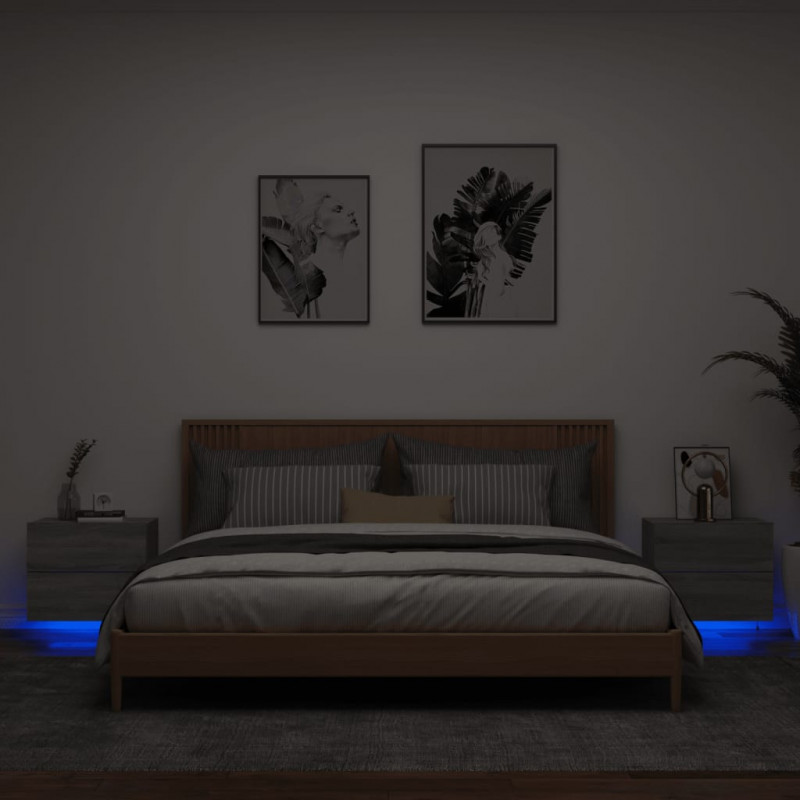 Wand-Nachttische mit LED-Leuchten 2 Stk. Grau Sonoma
